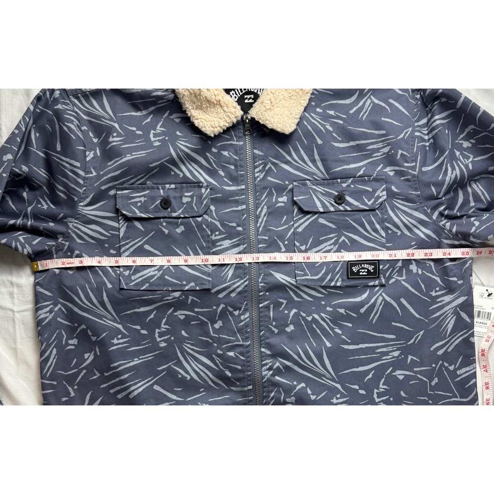 Billabong Xander Shirt Jacket Mens XL Blue Grey Leaf Print Sherpa Collar NWT - Picture 8 of 15